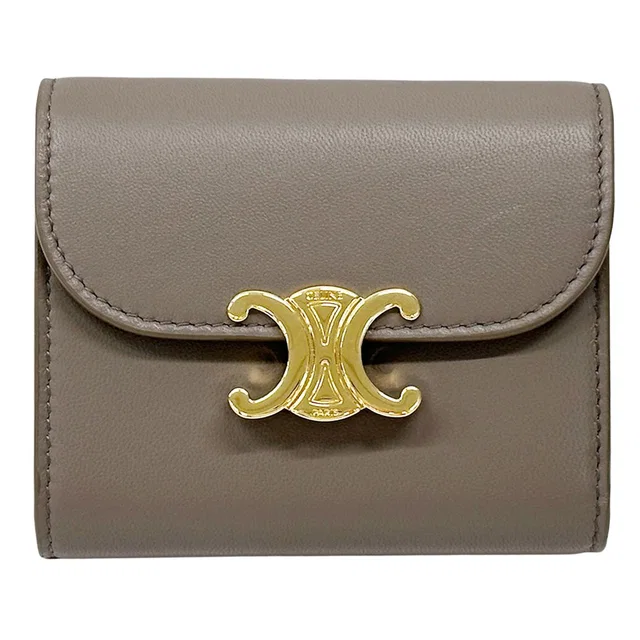 Celine Wallet Triomphe Bifold Leather Gray Gold Mini Small in Grey Leather from The Reluxe