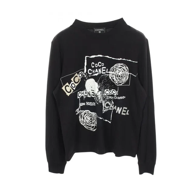 Chanel Long Sleeve T-Shirt CC Logo Camellia Sequin Cotton from The Reluxe