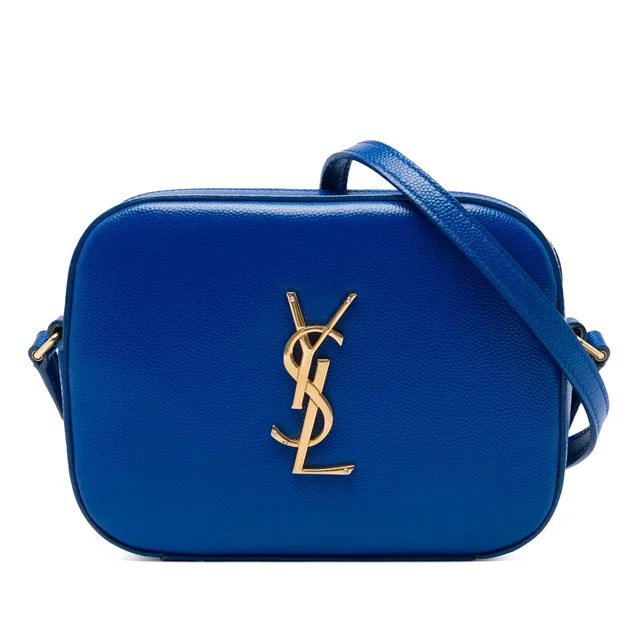 Blue Saint Laurent Small Grain De Poudre Classic Monogram Camera Bag in Blue Leather from Designer Revival
