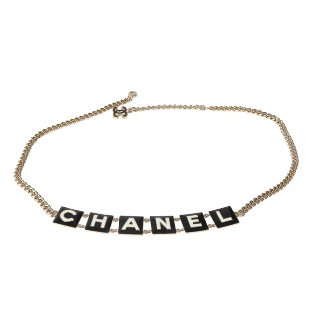 Chanel 2022 Black & White Enamel Gold Plated Logo Belt Other in Black from HEWI