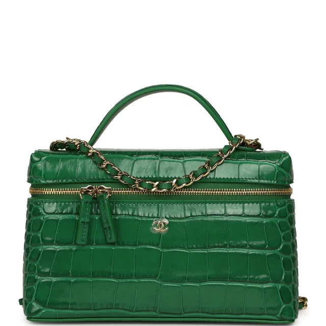 Chanel Top Handle Long Vanity Case in Green Calfskin from Madison Avenue Couture