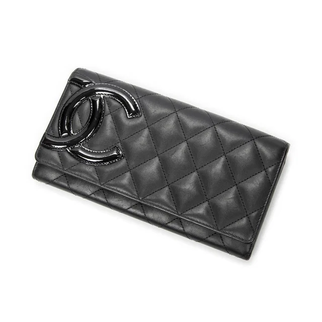 Chanel Cambon Ligne Continental Wallet Black Quilted Lambskin Leather in Black Lambskin from The Reluxe