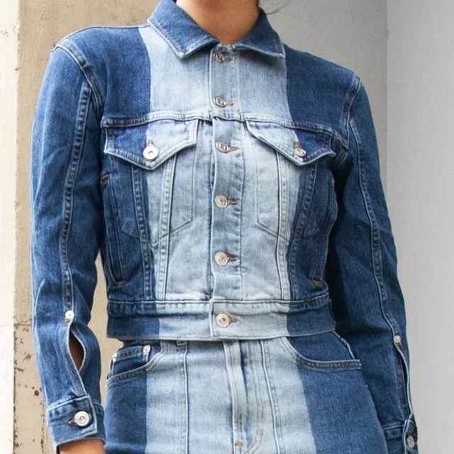 Proenza Schouler White Label Pswl Two-Tone Light Wash Denim Paneled Jean Jacket in blue Denim from Poshmark