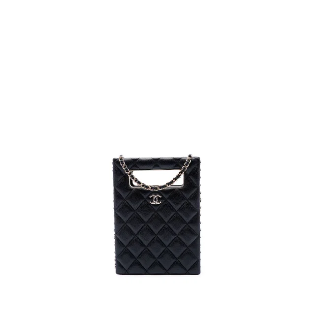 Black Chanel Quilted Caviar Chain Around Cut Out Evening Box Bag Satchel in Black Caviar leather from Designer Revival