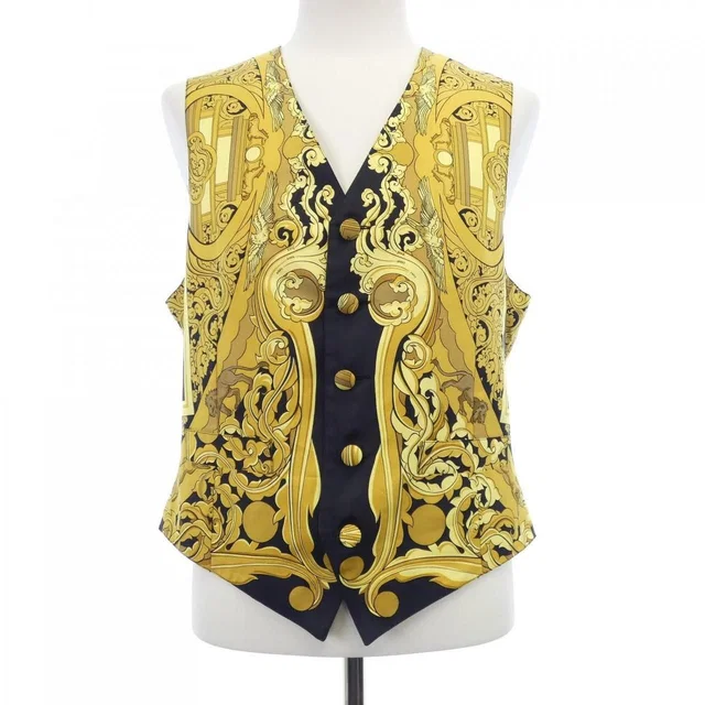 Hermès Vintage Animaux Solaires Vest Yellow Black in Black Silk from The Reluxe