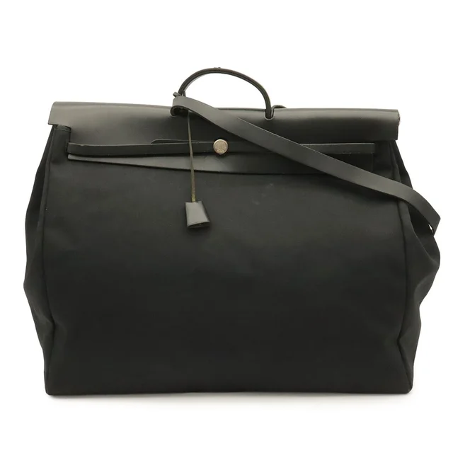 Hermès Herbag TGM 2-Way Shoulder Bag Toile Officier Leather Black Silver in Black Leather from The Reluxe