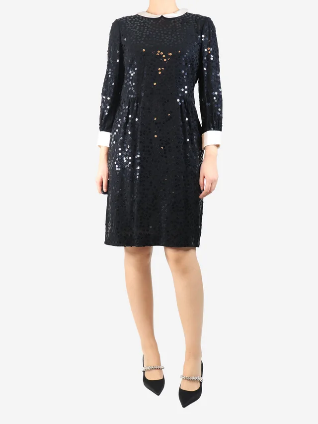 Saint Laurent Black sequin-embellished midi dress - size UK 12 in Black from Sign of the Times