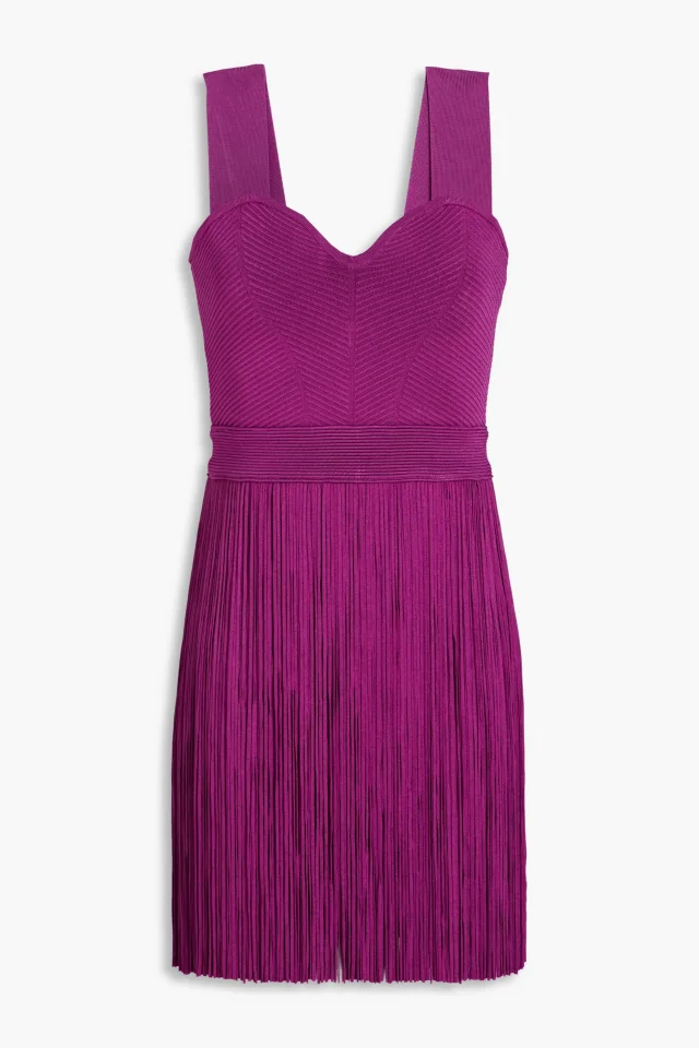 Fringed stretch-knit mini dress in Purple, image 1 of 1 from THE OUTNET