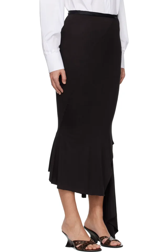 AARON ESH Black Jersey & Satin Fishtail Midi Skirt, photo 2 of 3 from SSENSE