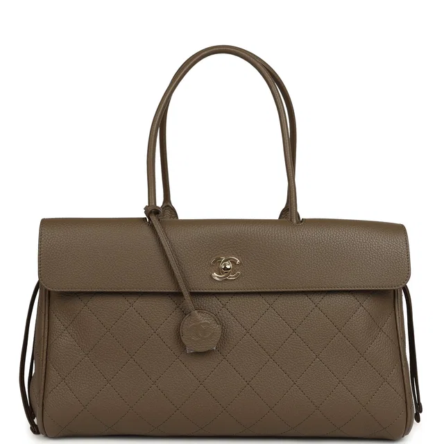Chanel Large "Urban Essential" East West Shopping Tote Dark Khaki Caviar Gold Hardware in Green Caviar leather from Madison Avenue Couture