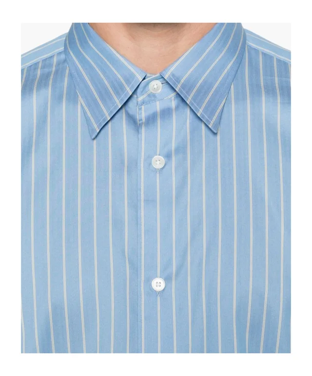 Auralee striped-pattern long-sleeve shirt in Cotton 73%,Silk 27% Details: Single Row Buttons Description: This loose-fitting shirt features a light blue base accented with white…, photo 7 of 7 from SENSER