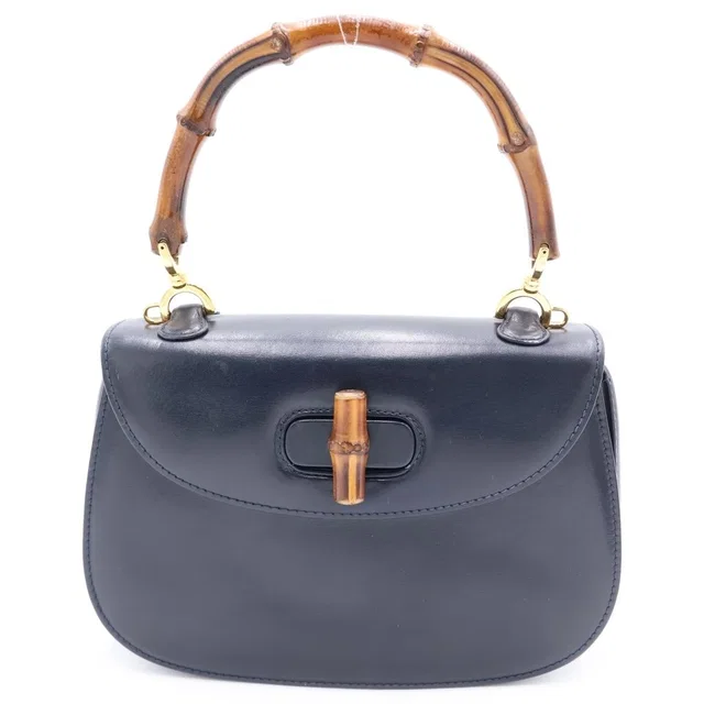 Gucci Bamboo Handback 2-Way Back Leather Navy Handbag in Navy Leather from The Reluxe