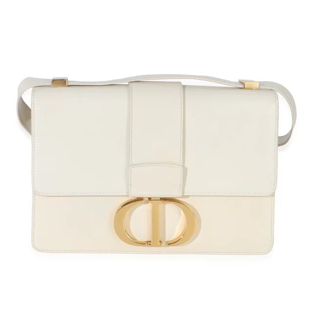 Dior White Smooth Box Calfskin 30 Montaigne Flap Leather Handbag in White Calfskin from HEWI