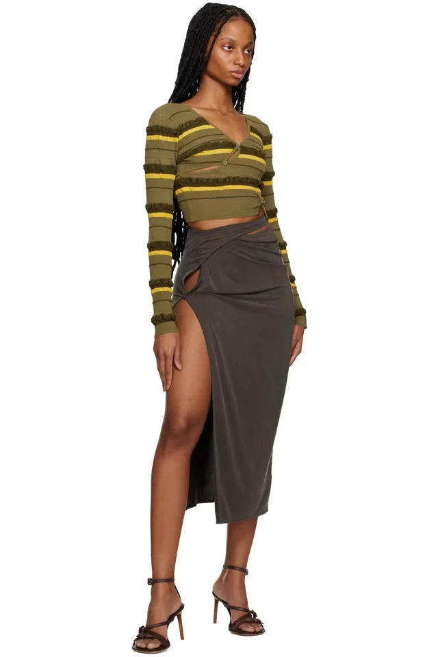 JACQUEMUS Green Le Raphia 'Le Cardigan Tordu' Cardigan, photo 4 of 4 from SSENSE