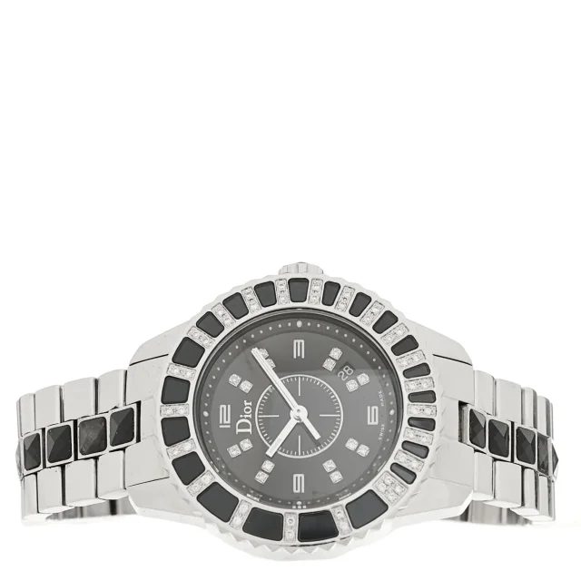 Dior Stainless Steel Diamond Sapphire 33mm Christal Quartz Watch Black in Black from FASHIONPHILE, photo 2 of 4