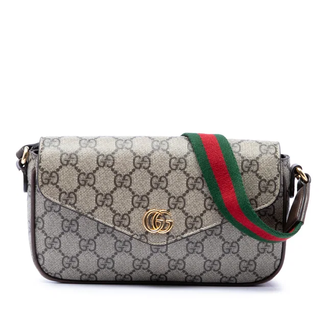 Beige Gucci GG Supreme Web Ophidia Pochette Crossbody in Beige Coated canvas from Designer Revival