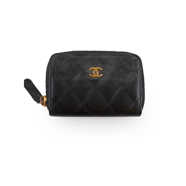 Chanel Zipper Black Caviar Card Holder in Black Caviar leather from The Purse Affair