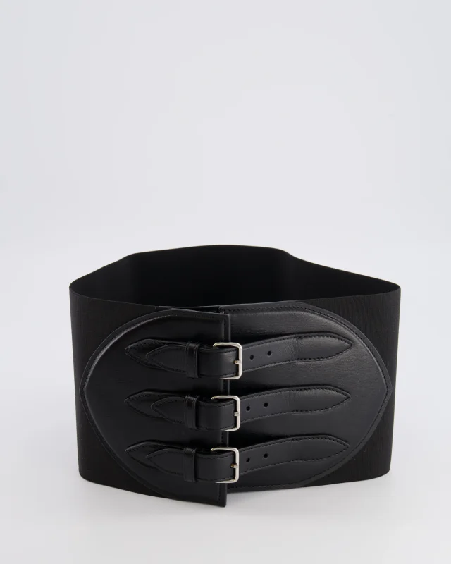 Alaïa Black Leather Corset Belt with Silver Buckles 65cm in Black Leather from Sellier, photo 2 of 9