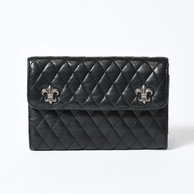 Chrome Hearts Quilted Leather Wallet BS Flare Lambskin Black in Black Lambskin from The Reluxe