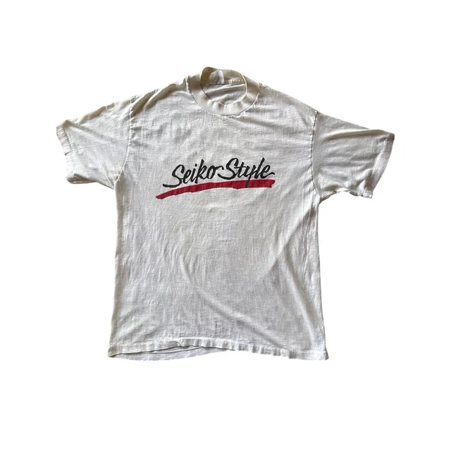 Vintage Seiko Style Usa Made Omega Single Stitch Paper Thin White Xl* T-Shirt in black|white from Poshmark
