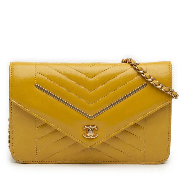 Yellow Chanel Small Reversed Chevron Lambskin Flap Crossbody Bag in Yellow Lambskin from Designer Revival, photo 1 of 1