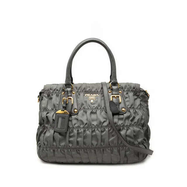 Gray Prada Tessuto Gaufre Satchel in Grey Nylon from Designer Revival