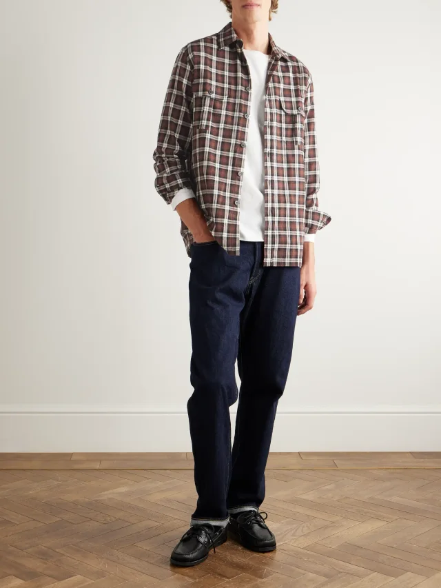 PORTUGUESE FLANNEL Parker Checked Cotton-Flannel Shirt $190 50% off $95 EXCLUSIVE CONSCIOUSLY CRAFTED in Brown, photo 2 of 2 from MR PORTER