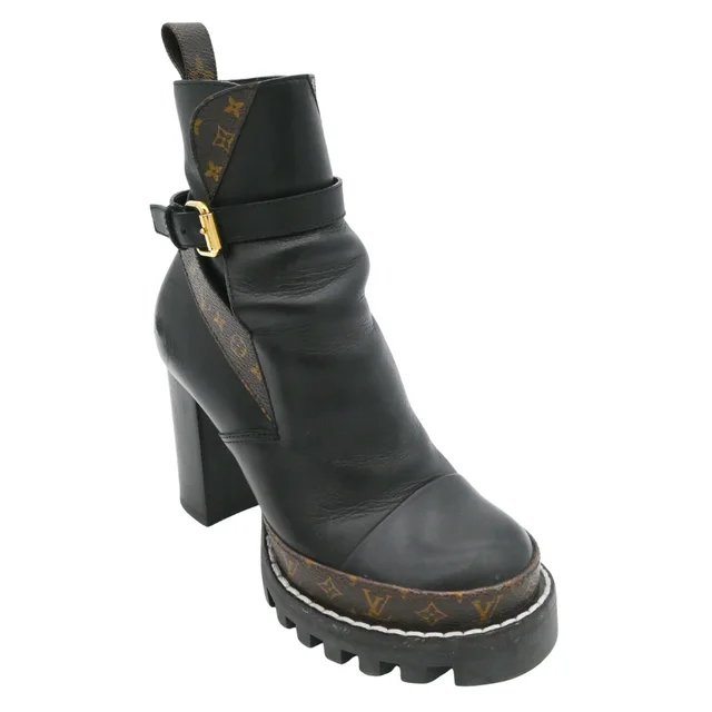 Louis Vuitton Star Trail Black Leather Monogram Platform Ankle Boots in Black Leather from Clotheshorse Anonymous