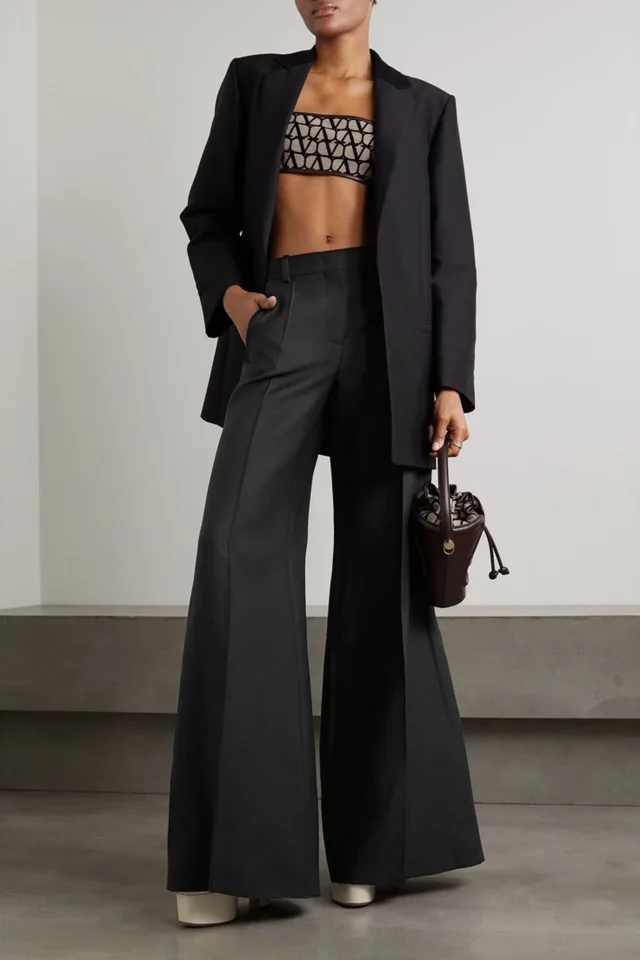 Valentino Garavani Wool and Silk-Blend Flared Pants in Black, photo 2 of 4 from THE OUTNET