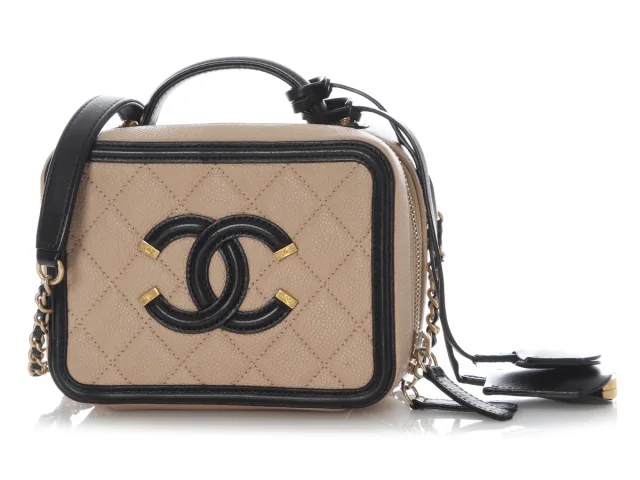 Chanel Small Beige and Black Quilted Caviar Filigree Bag in Black Caviar leather from Ann's Fabulous Finds, photo 2 of 9