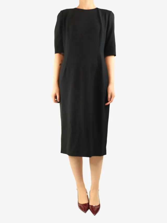 Dolce & Gabbana Black short-sleeved wool midi dress - size UK 16 in Black Wool from Sign of the Times