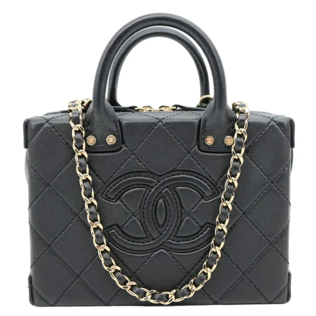 Chanel Studded Square Quilted Leather Vanity Case Black in Black Leather from Dallas Designer Handbags