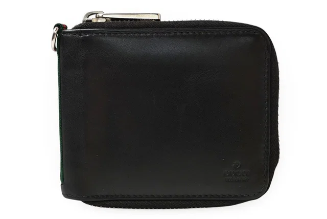Gucci Wallet Bifold Zip Around Black Leather Sherry Line Billfold in Black Leather from The Reluxe