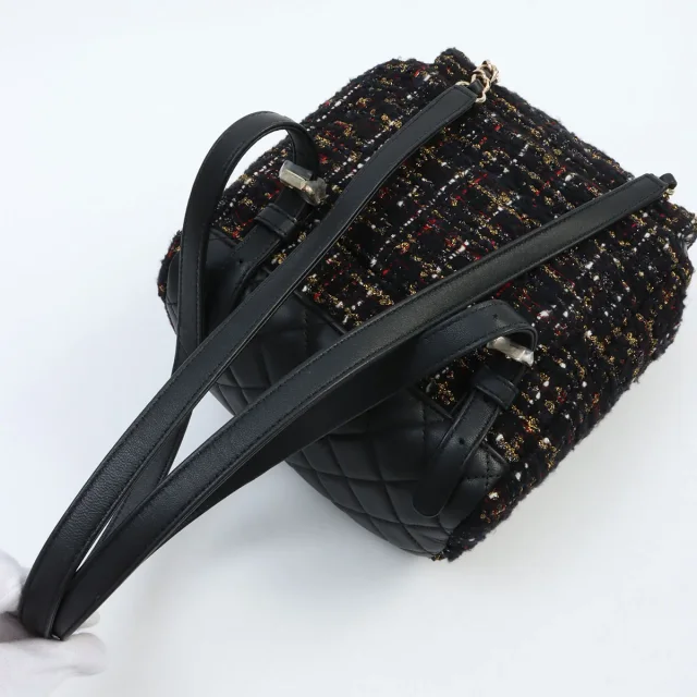 Chanel Circa 2019 Tweed CC Turn-Lock Mini Backpack Black/Multi in Black Tweed from VINTAGE QOO TOKYO, photo 11 of 11