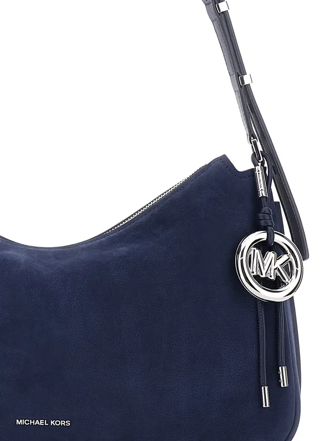 Michael michael kors 'Nolita Medium' Blue Shoulder Bag with Logo Charm and Adjustable Strap in Suede Women in Blue 100% Cow Leather, photo 9 of 11 from Gaudenzi Boutique