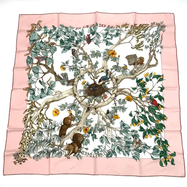 Hermès Carre 90 Coeur Des Bois in Pink Silk from The Reluxe