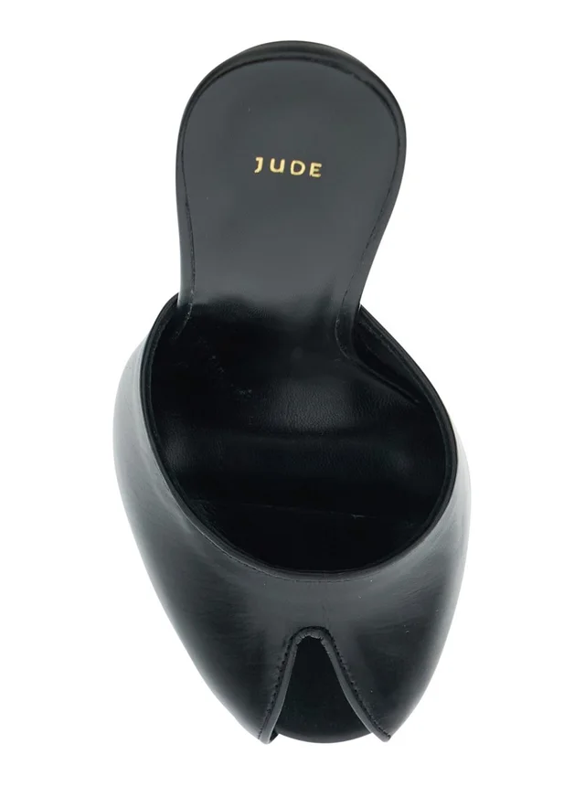 JUDE 'Date' black Heeled Sandals with cut-out toe in leather for women in Black 100% Lambskin, photo 8 of 8 from Gaudenzi Boutique