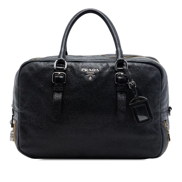 Black Prada Cervo Lux Bauletto Handbag in Black Goatskin from Designer Revival