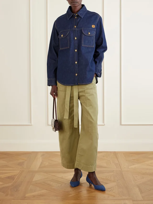 JAMIE HALLER The Karate cropped belted cotton-twill wide-leg pants in Green, photo 2 of 2 from NET-A-PORTER (Canada)