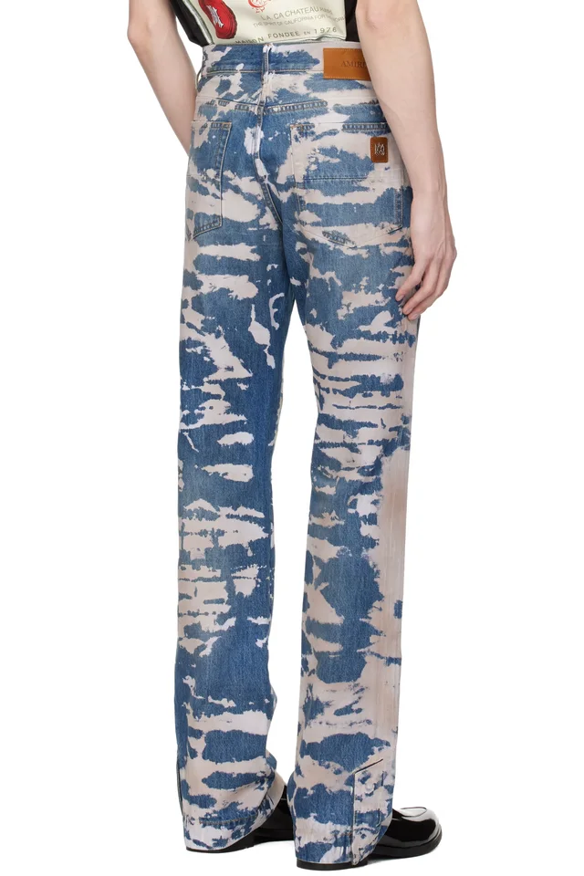 AMIRI Blue Bleached Straight Flare Jeans, photo 3 of 4 from SSENSE