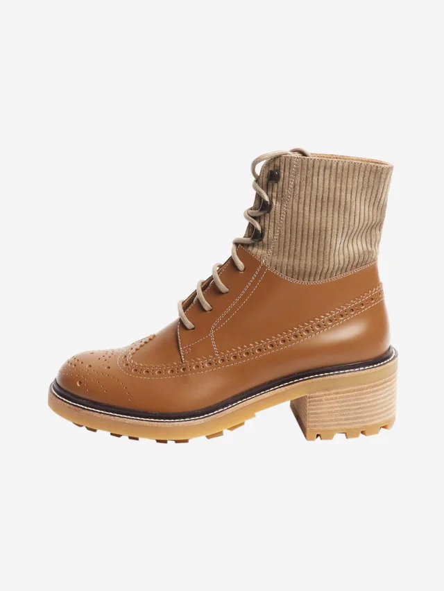 Chloé Brown brogued detail ankle boots - size EU 37 (UK 4) in Brown Leather from Sign of the Times