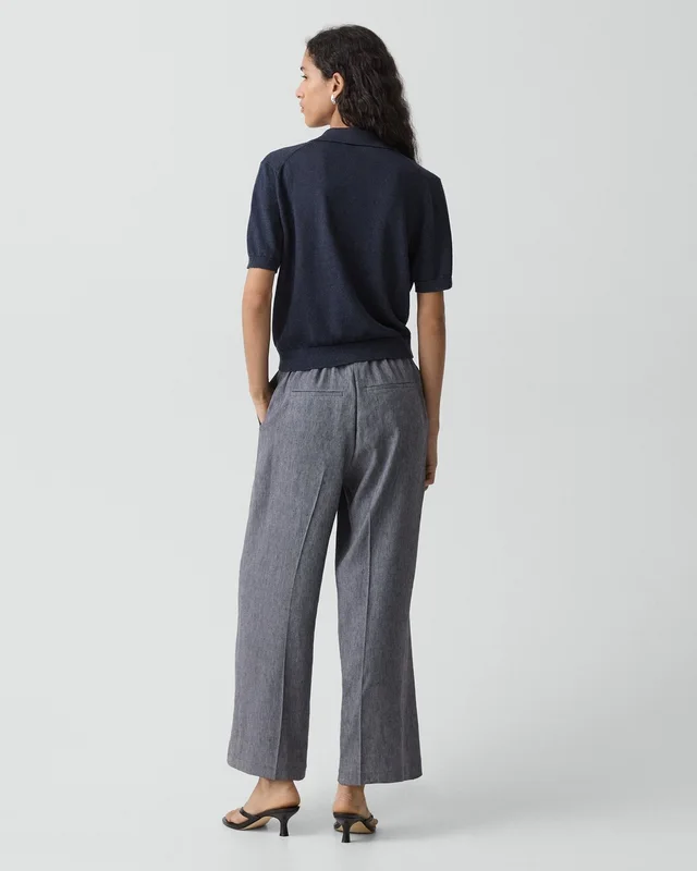 Theory Classic Straight Pull-On Pant in Fluid Linen in INK BLUE, photo 10 of 12 from Theory