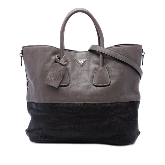 Grey Prada Bicolor Cervo Deerskin Side Zip Convertible Tote Satchel in Grey Goatskin from Designer Revival