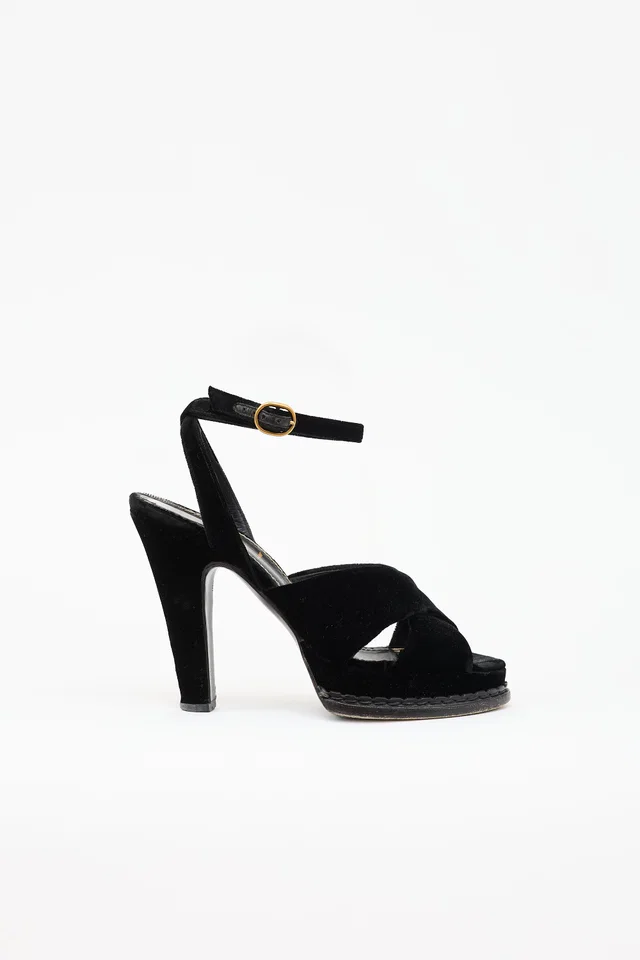 Saint Laurent 2000's Velvet Block Heel Sandal in Velvet from VSP Consignment