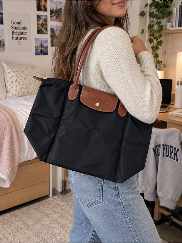 Longchamp Le Pliage Original M Tote Bag in black|gold|red Canvas from Poshmark