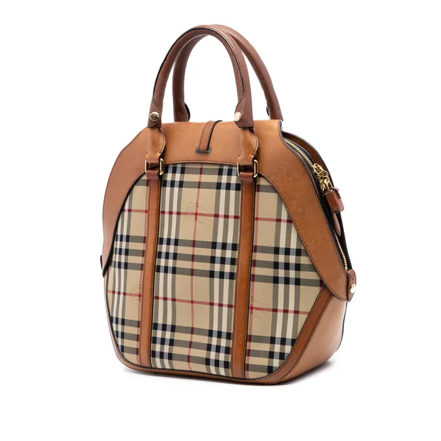 Beige Burberry Medium Haymarket Check Coated Canvas Orchard Bowling Bag Satchel in Beige Coated canvas from Designer Revival, photo 2 of 6