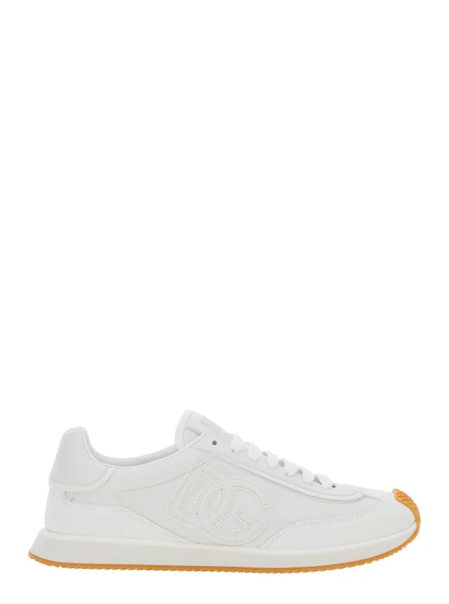 White Low Top Sneakers with Logo Patch on the Tongue and Side in Leather for Men in White, image 1 of 1 from Gaudenzi Boutique