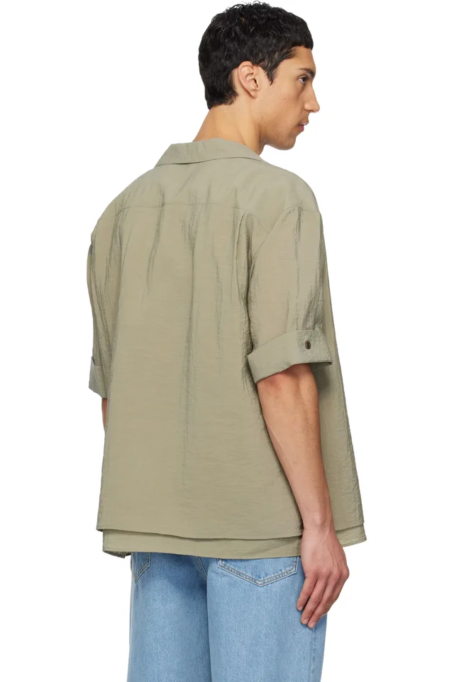 LE17SEPTEMBRE Khaki Double-Layered Open Collar Shirt, photo 3 of 4 from SSENSE