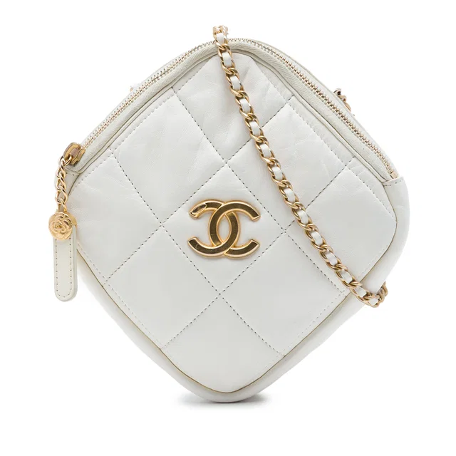 White Chanel CC Quilted Lambskin Diamond Clutch with Chain Crossbody Bag in White Lambskin from Designer Revival