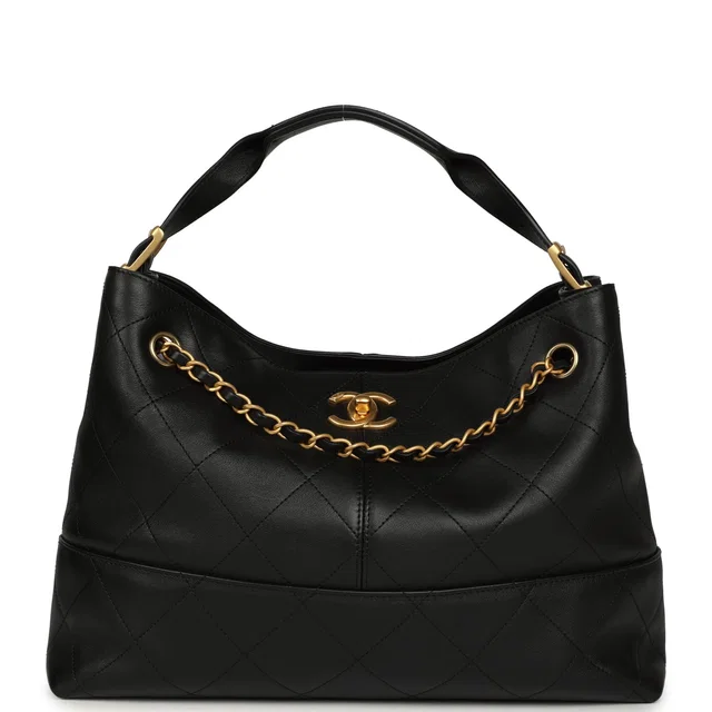 Chanel Small Coco Hobo Bag Black Calfskin Antique Gold Hardware in Black Calfskin from Madison Avenue Couture